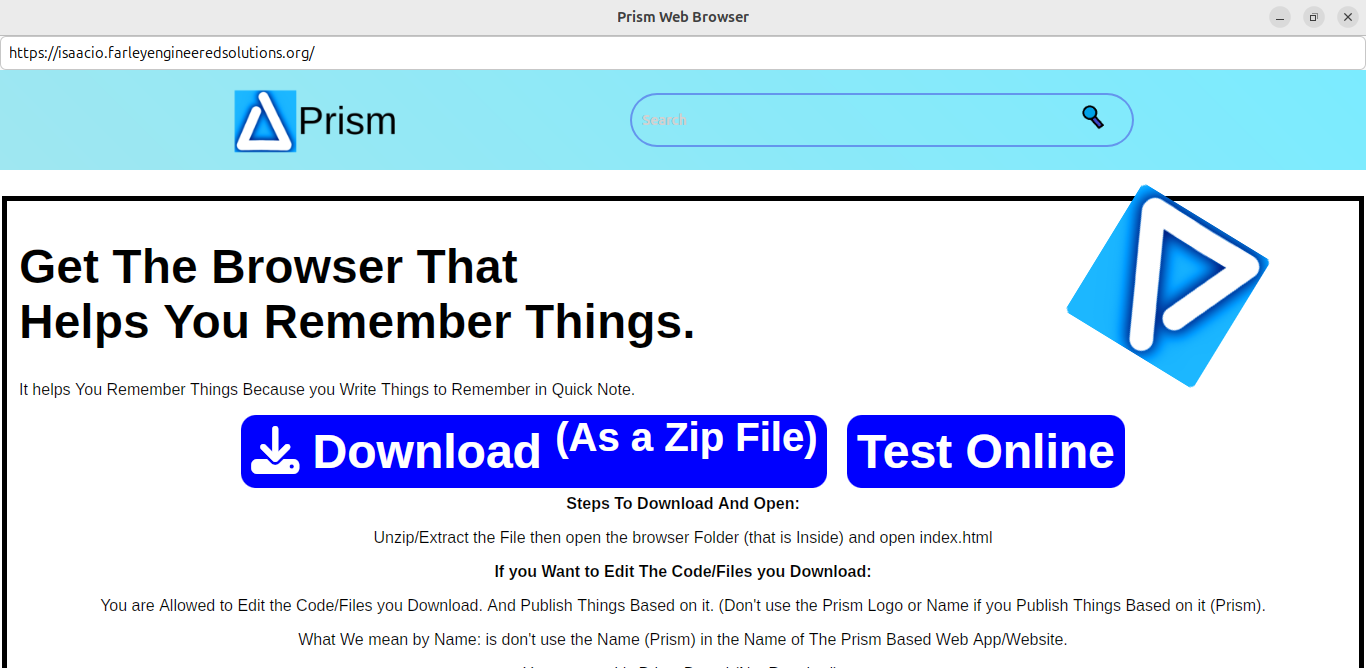 Screenshot Running Prism Web Browser Old Download Site