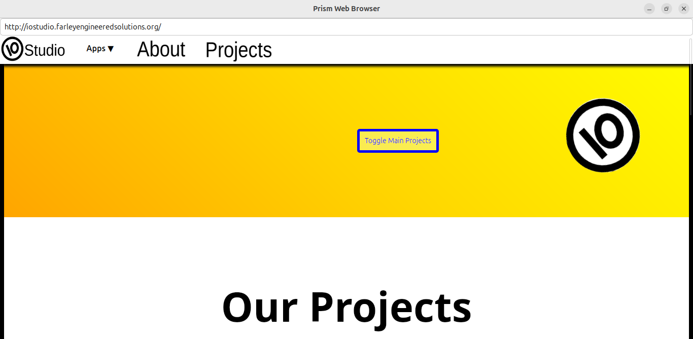 Screenshot Running IO Studio Site