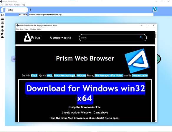 Screenshot Running Browser Home Page and Download Site Windows 10